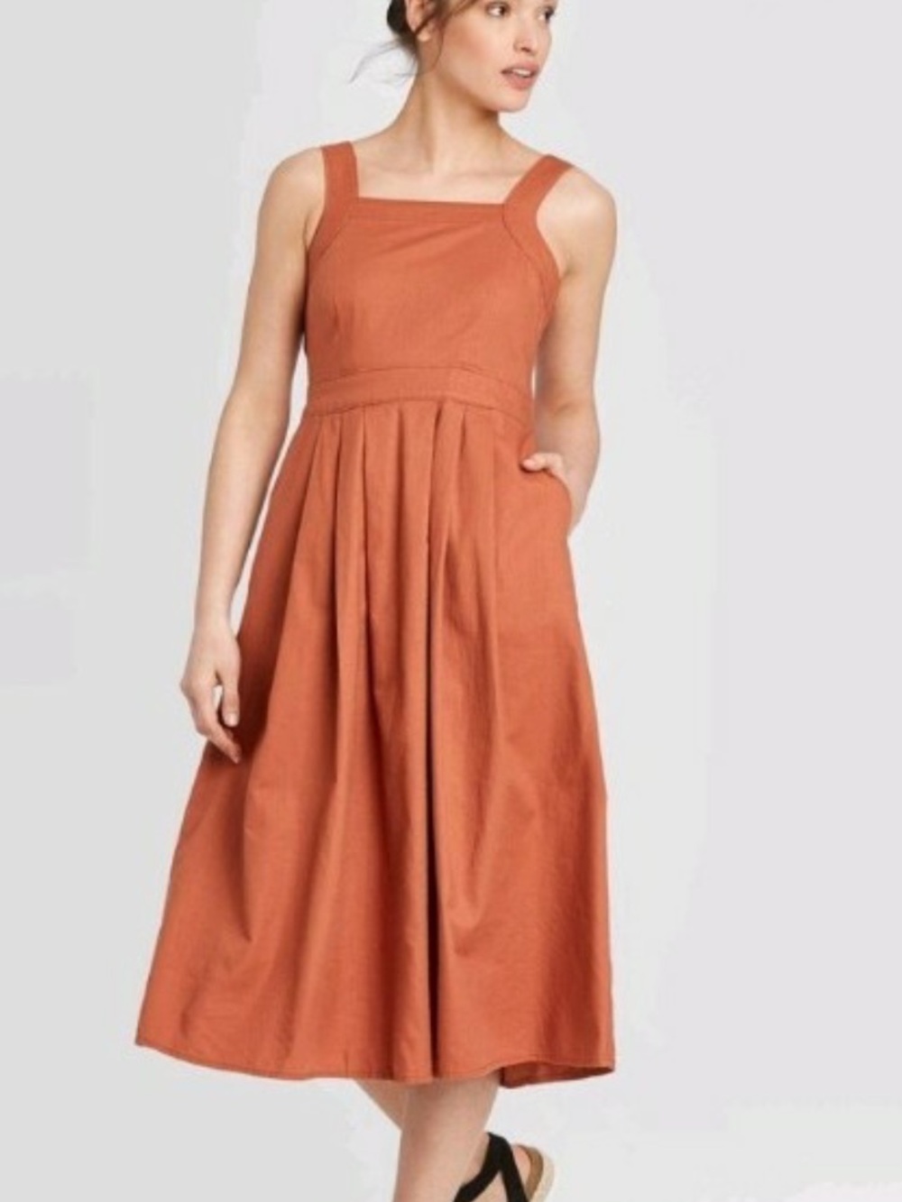 Universal Thread Rust Cotton Pleated Midi Dress - Women's size 4 nwt